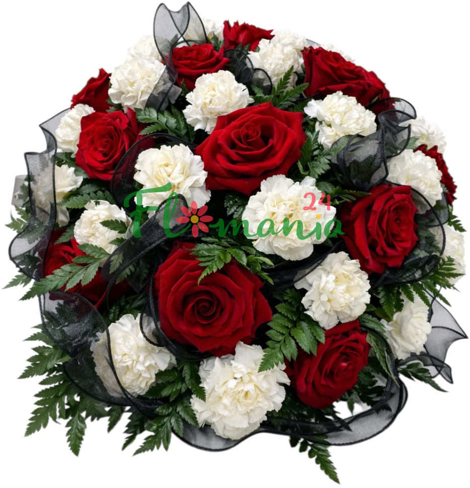 Траурный венок из живых роз и гвоздик